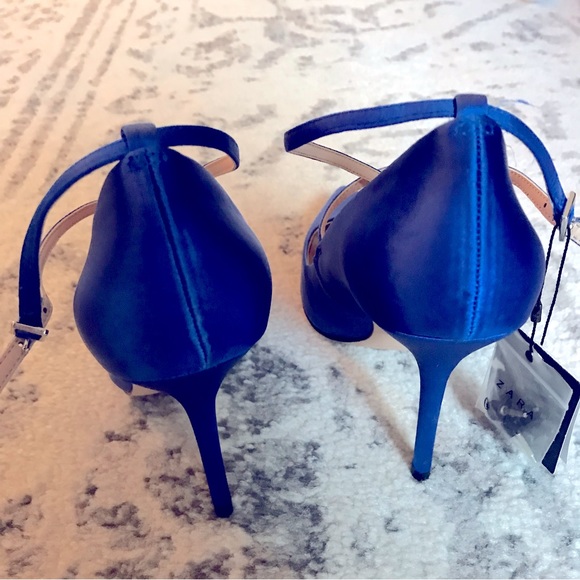 NWT Zara Strappy Satin Heels in Cobalt Blue - Picture 6 of 16
